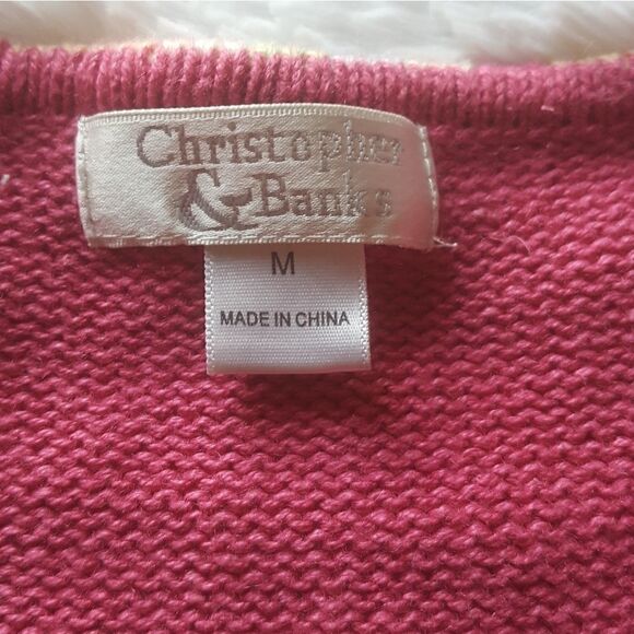 Christopher & Banks embroidered pink Cat Sweater Jacket Shacket Size Medium - Picture 7 of 9